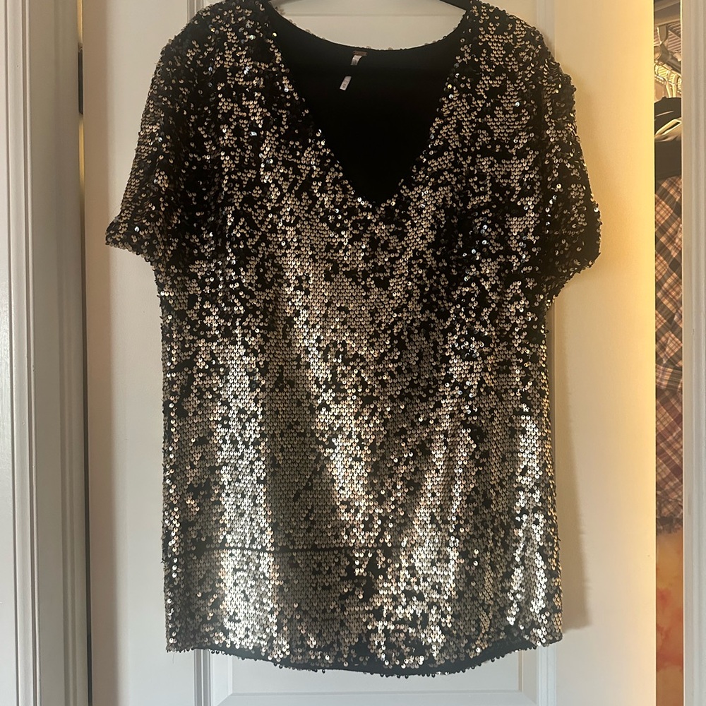 Free People Black and Gold Sequin Mini dress